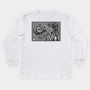 Tentacles In a Tea Cup - Black Outlined Version Kids Long Sleeve T-Shirt